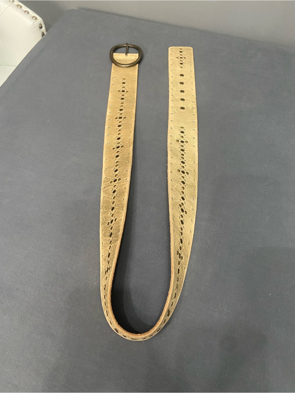 New CALVIN KLEIN Vintage Leather Studded Distressed Gold Belt Wide Boho XL Retro - Picture 6 of 13